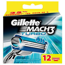 Змінні касети леза Gillette Mach3 Turbo 12 шт (Оригінал, Польща)