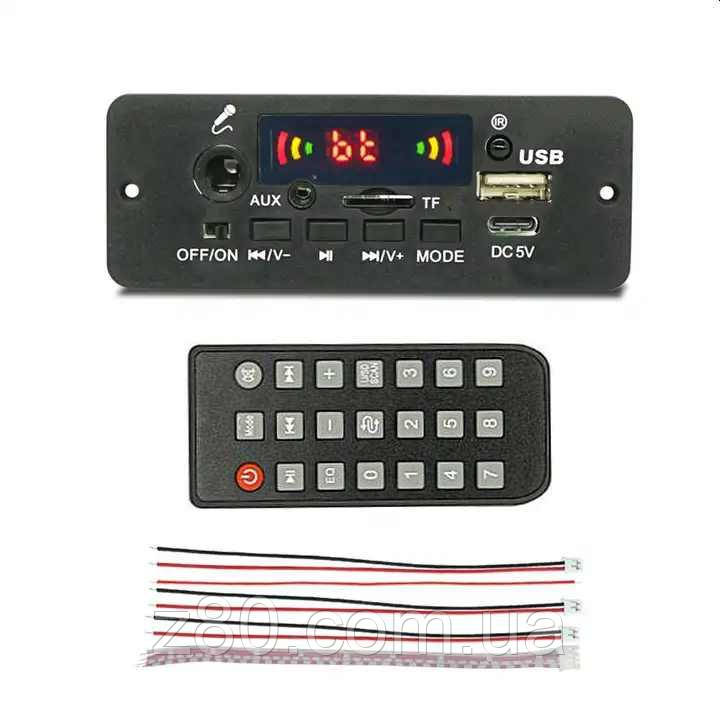 Вбудовуваний MP3 плеєр Bluetooth FM радіо USB microSD type-C мікрофон з підсилювачем 2х5Вт, 3,7-5В