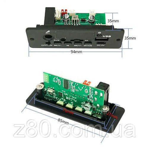Вбудовуваний MP3 плеєр Bluetooth FM радіо USB microSD type-C мікрофон з підсилювачем 2х5Вт, 3,7-5В, фото 2