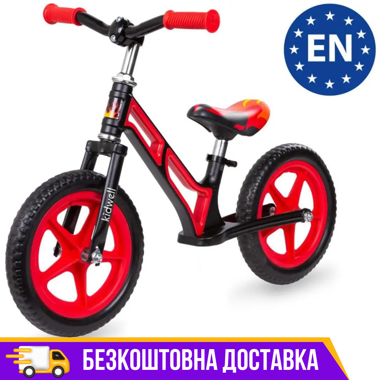 Велобіг велосипед без педалей Kidwell COMET з магнієвого сплаву BLACK/RED Біговел