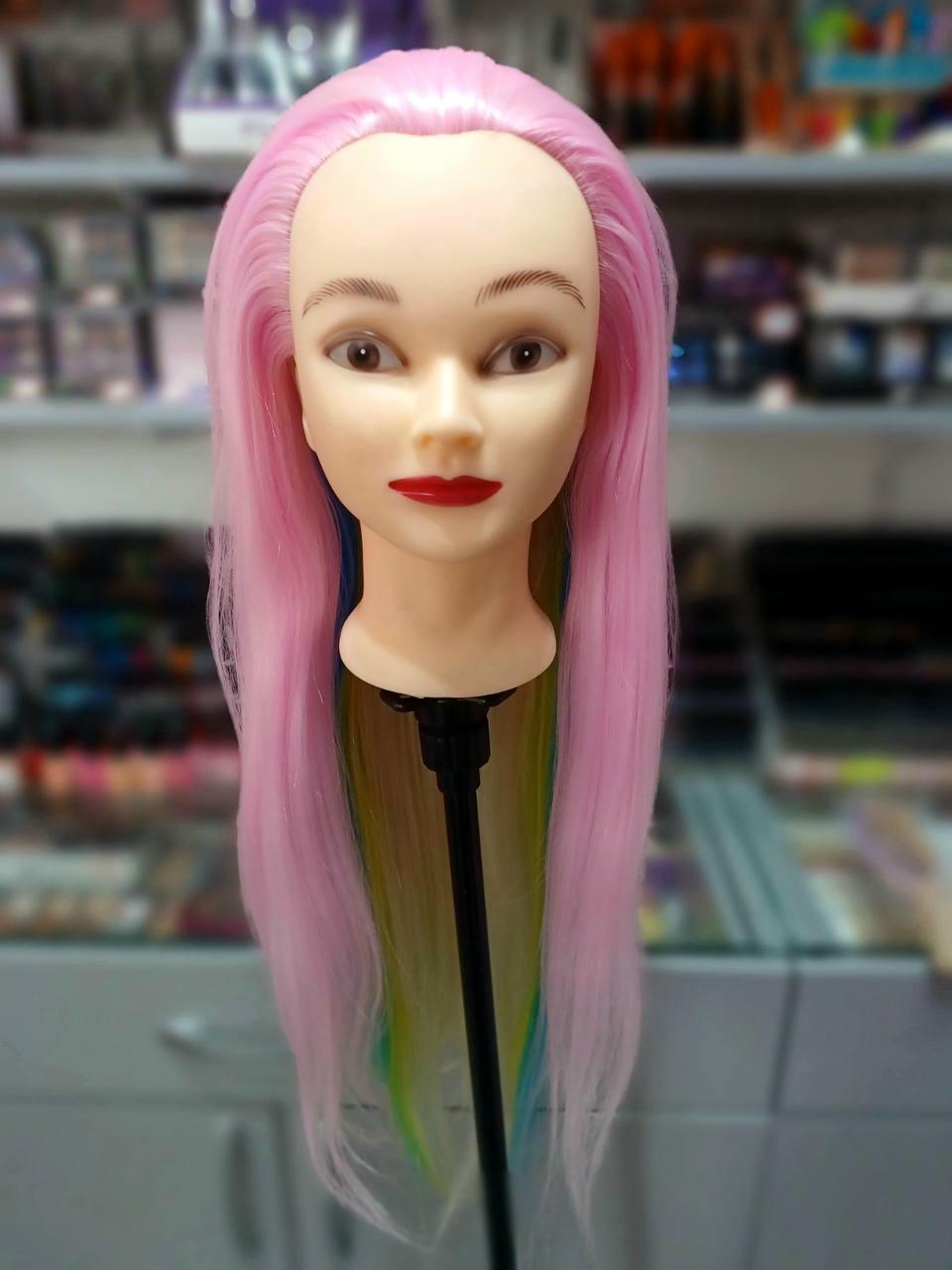 Навчальна голова манекен для плетіння волосся, кольорова, 50 см(штучне волосся) GLV-ET(3)