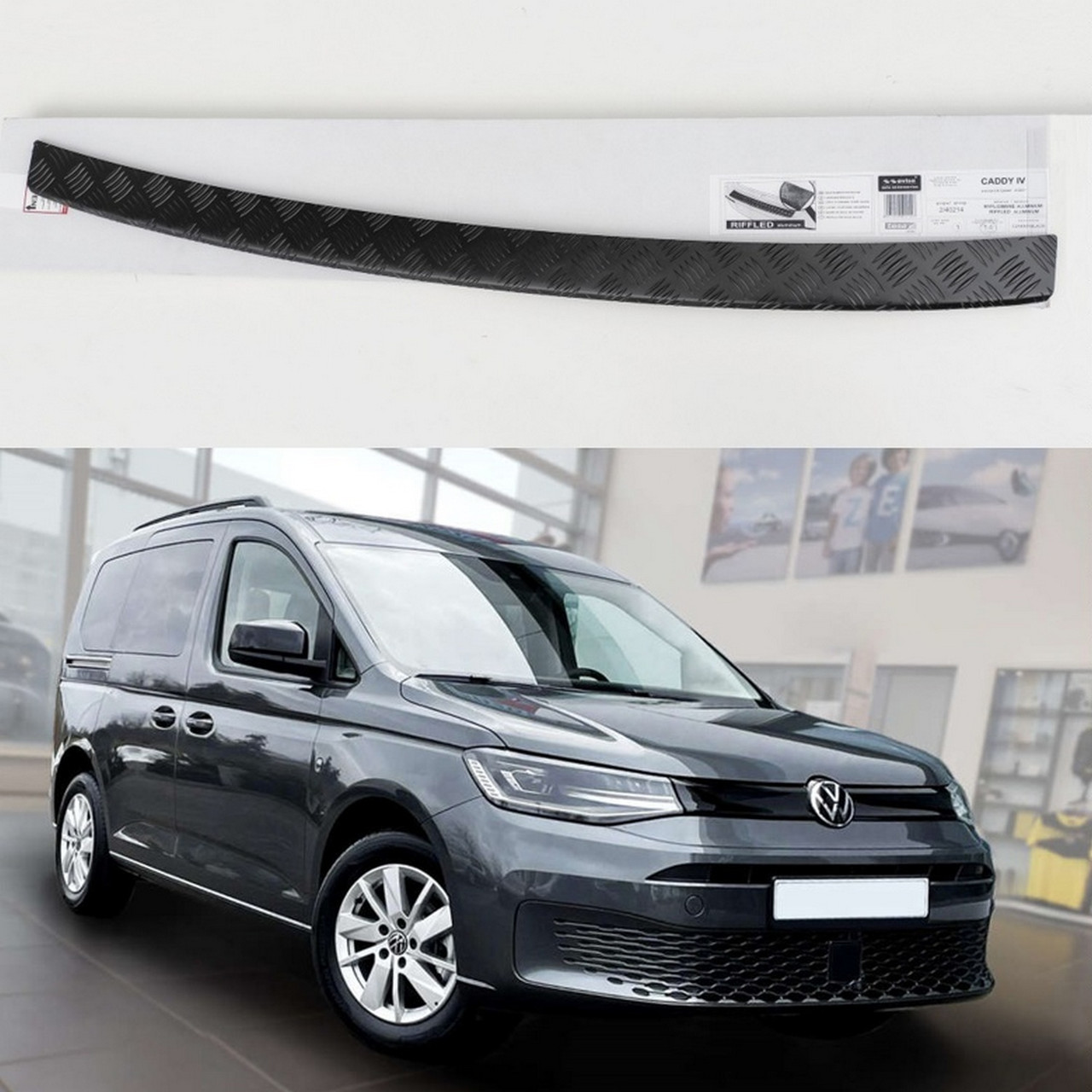 Захисна накладка на задній бампер для VW Caddy IV 2020+ /Black Mat Alu/, фото 1