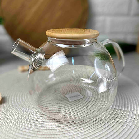 Заварювальний скляний чайник з бамбуковою кришкою для плити 1,5 л Ardesto, фото 2
