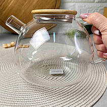 Заварювальний скляний чайник з бамбуковою кришкою для плити 1,5 л Ardesto, фото 3
