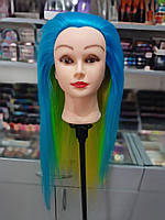 Учебная голова манекен для плетения волос, цветная , 50 см( искусственные волосы) GLV-ET(7)