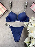 Женский комплект нижнего белья Victoria`s Secret со стразами больших размеров (85Д-90Д) синий, 75C
