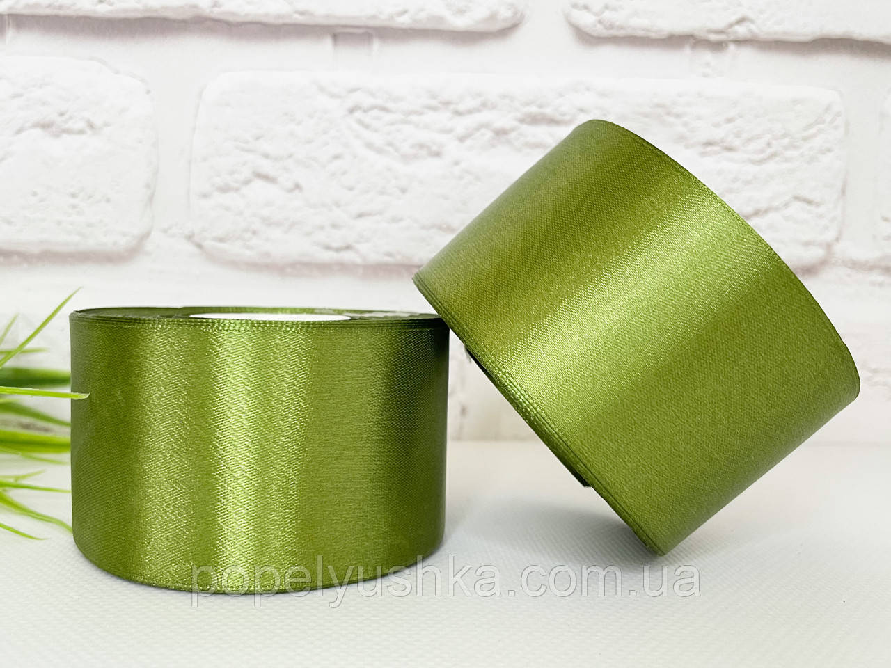 Стрічка атласна 5 см оливкова, фото 1