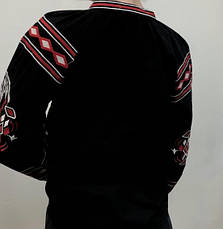 Вишиванка жіноча, блузка чорного кольору з червоно-білою геометричною вишивкою та довгим рукавом, фото 5