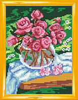 Розы в стеклянной вазе Канва с нанесенным рисунком Чарівниця H-17