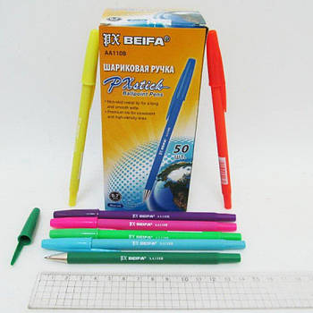Ручка шариковая BEIFA синяя, цветная new 50шт в упаковке 110B-bl