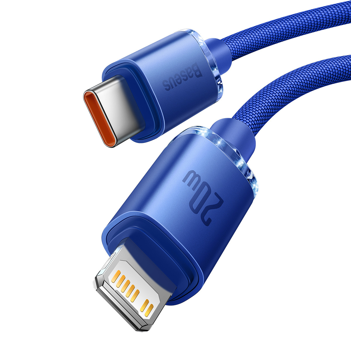 Кабель Baseus Crystal Shine Series 20W USB Type C на Lightning для швидкої зарядки та передачі даних PD 20W 1.2 м Синій CAJY000203