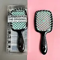Расческа для волос Superbrush Plus Hollow Comb Черная с бирюзой