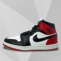 Кроссовки мужские Nike Air Jordan 1 из натуральной кожи черные красные со шнуровкой деми осень/весна