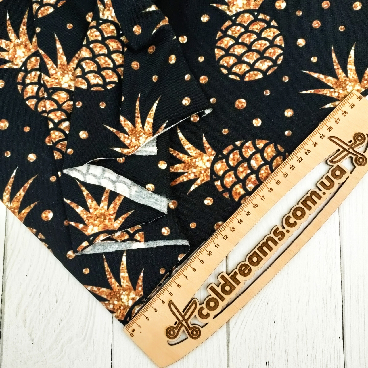 Стрейч кулір принт "Ананас на темному" - 180см. (діджитал), фото 1