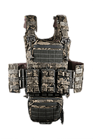 Военная плитоноска бронежилет пиксель 3 подсумка АК + напашник. Армейская плитоноска с системой быстрый сброс.