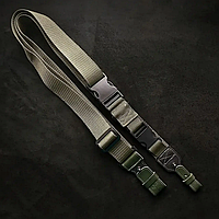 Триточковий тактичний ремінь для автомата (тип 1, кріплення за антабки) оливковий/чорний. Нейлон/кожа