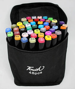 Маркери TOUCH Sketch Marker Black 48 шт. різнобарвні + сумка, набір двосторонніх скетч-маркерів 48 кольорів