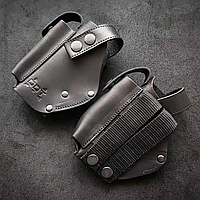 Кобура ПМ Molle для пістолета Макарова. Система Молле, з підсумком для магазину, чорна, натуральна шкіра