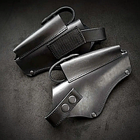 Кобура поясна для пістолета АПС. З підсумком для магазину, чорна, натуральна шкіра