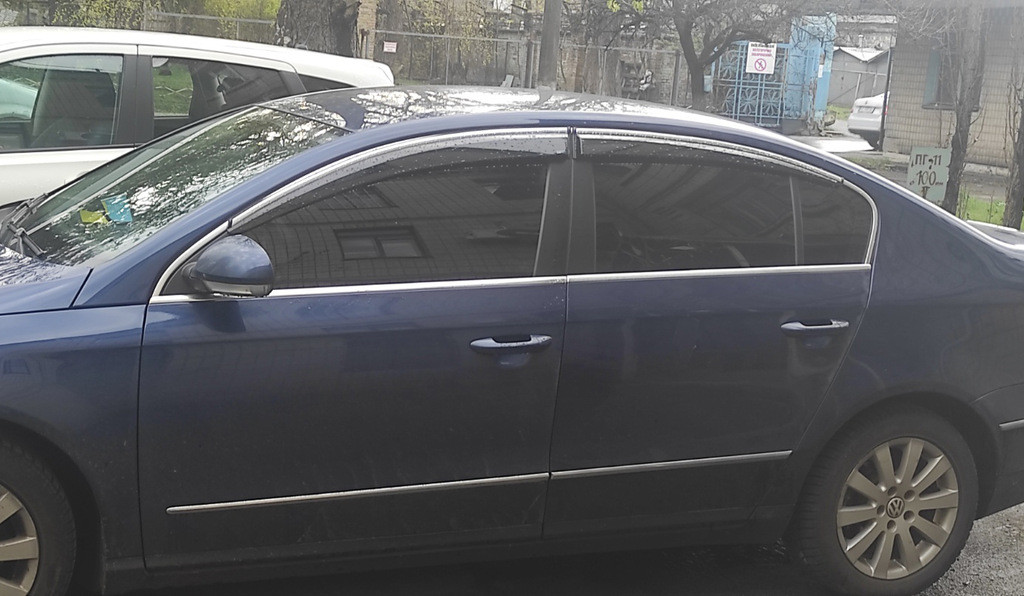 Вітровики (дефлектори вікон) з хромом SD (4шт, EU, Sunplex Chrome) для Volkswagen Passat B7 2012-2015рр.