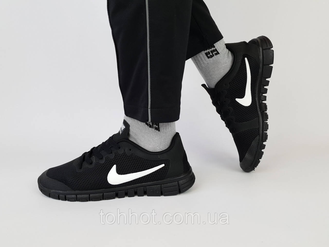 Кросівки чоловічі чорні чорні з білим Nike Free Run 3.0 Black White. Взуття чоловіче літнє Найк Фрі Ран 3.0