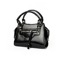 Сумка жіноча лакова, містка стильна сумочка на блискавці, Чорний