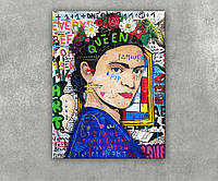 Яркая картина Цветок Фрида Французский художник Девушка Фрида Кало в стиле Поп арт Абстрактный портрет 60x46cм