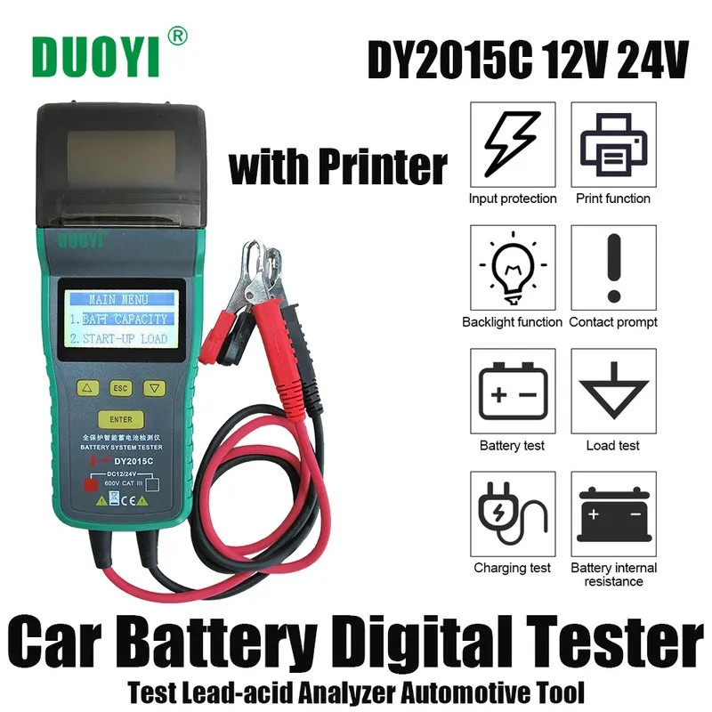 Тестер автомобільних акумуляторів DUOYI DY2015C 12-24 V (принтер) Battery Tester аналізатор акб