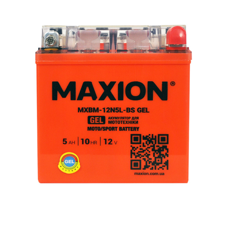 Мотоакумулятор MAXION Gel 12 V 5 A R+ (правий +) YTX 5L-BS