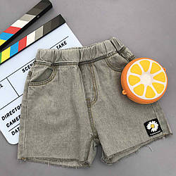 Джинсові шорти для дівчинки з ромашкою Світло-Сірі 0321, 87, Світло-Сірий, Для дівчаток, Літо, 104