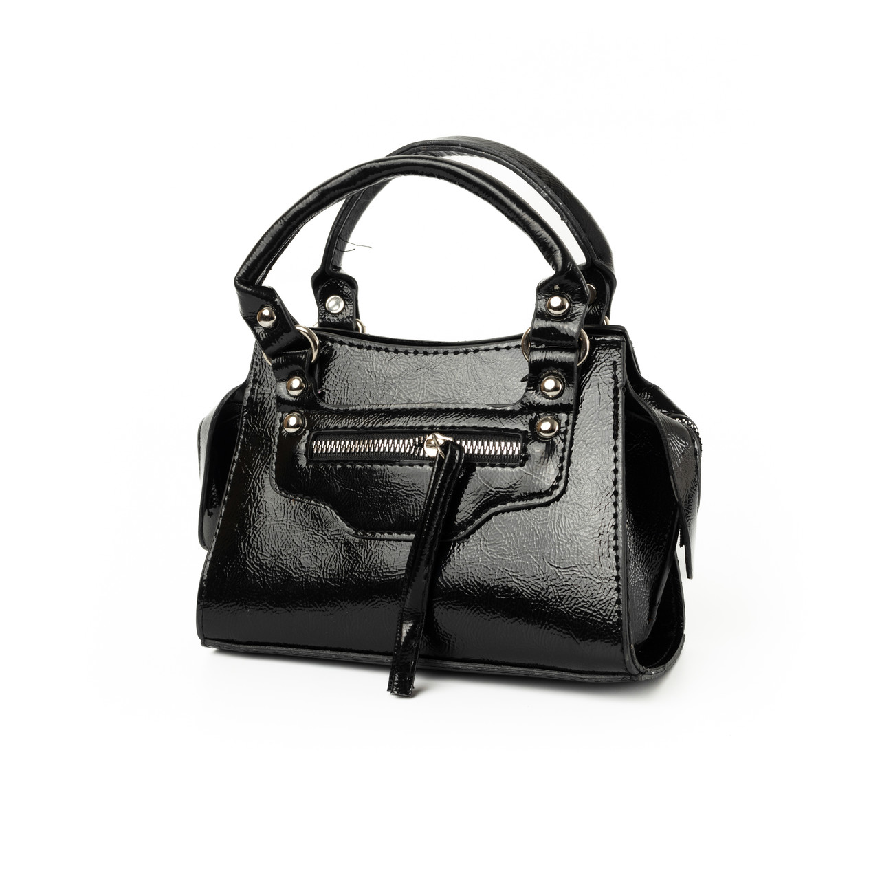 Сумка жіноча лакова, стильна сумочка на блискавці з короткими ручками Чорний