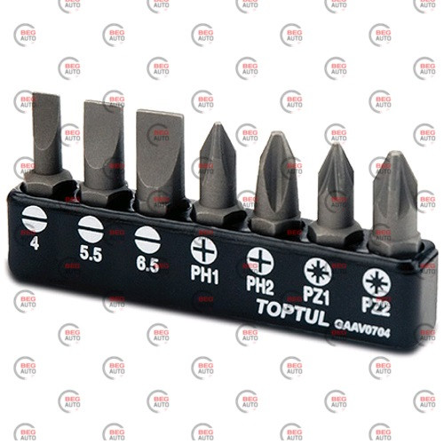 Набір біт 1/4" SL4, 5.5, 6.5, PH1, 2, PZ1, 2 7 шт (планка) (GAAV0704) (Toptul)