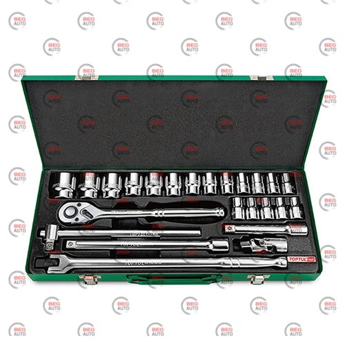 Набір інструменту 1/2" 24 шт, 8-32 мм (з тріскачкою, подовжувачем, кардан, комір, головки) (GCAD2401) (Toptul)