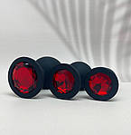 Комплект анальних пробок силіконових 3 шт. Wo-sex із червоним кристалом та чохлом, фото 3