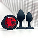 Комплект анальних пробок силіконових 3 шт. Wo-sex із червоним кристалом та чохлом, фото 6