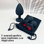 Комплект анальних пробок силіконових 3 шт. Wo-sex із червоним кристалом та чохлом, фото 2