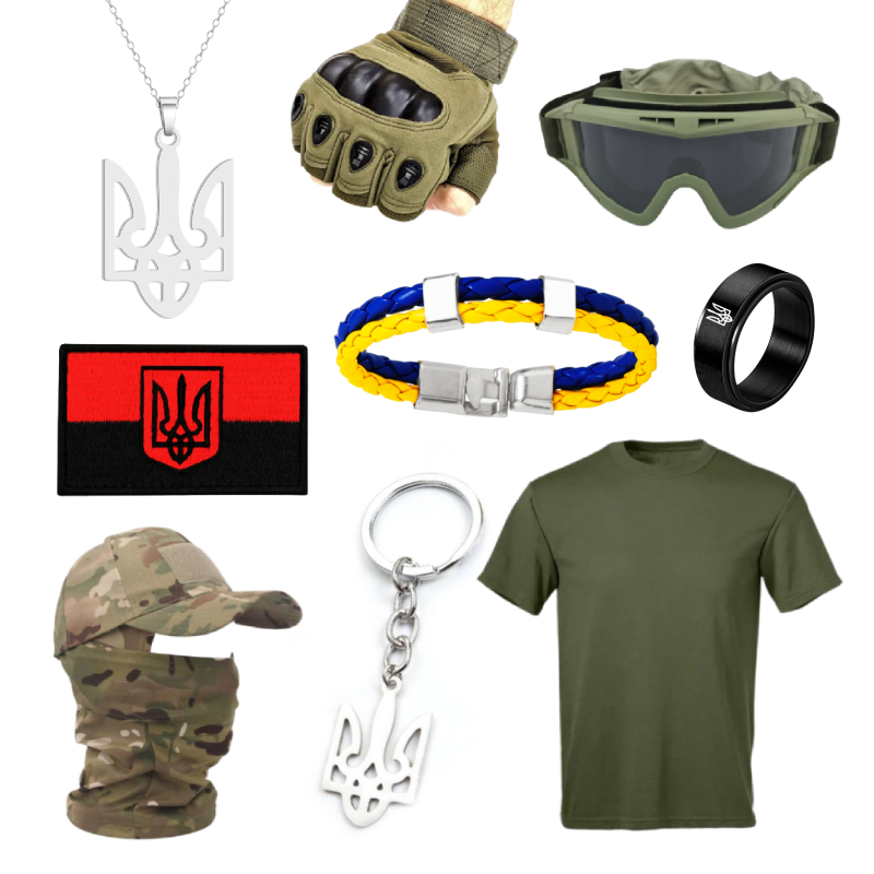 Тактичний набір 10 в 1: Футболка, Кепка, Шеврон, Рукавички, Балаклава, Окуляри, Кулон, Брелок, Браслет, Кільце | Tactic ЗСУ, фото 1
