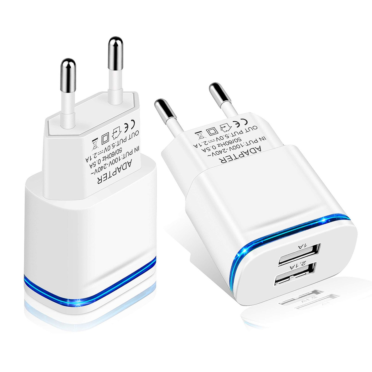 Європейський адаптер вилки LUOATIP, 2-Pack Travel Charger 2.1 A/5V Dual Port USB