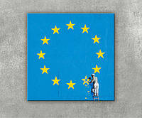 Картина Брексит Европейский союз Граффити художника Бэнкси Флаг ЕС Звезды Уличный стиль Рисунок на стене