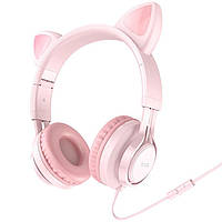 Наушники проводные с ушками HOCO Cat Ear W36 с микрофоном Pink