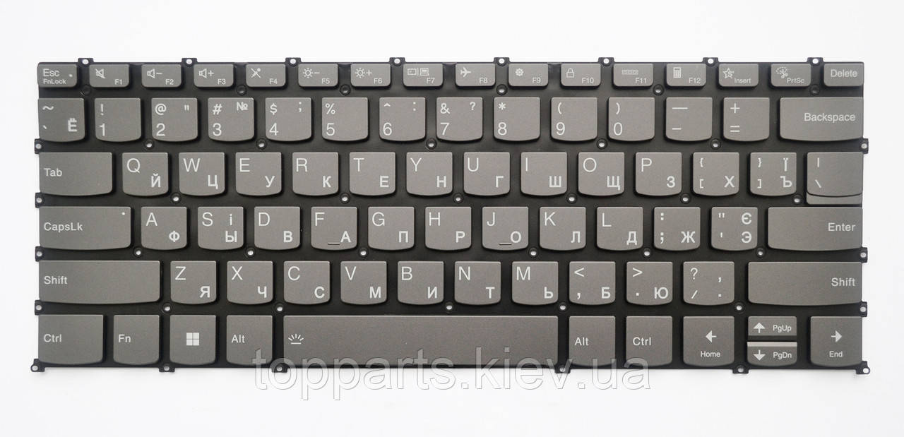 Клавіатура для ноутбука Lenovo IdeaPad 5-14ALC05 сіра без рамки з підсвічуванням UA/RU/US