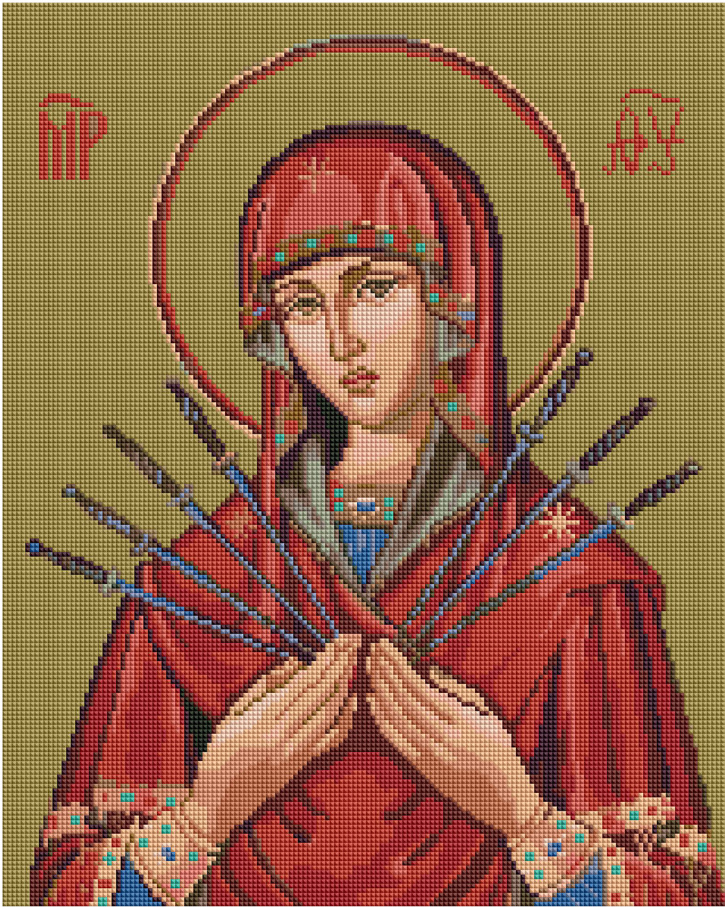 Картина стразами Алмазна мозаіка Семистрільна ікона Матері Божої (OSF094) 40 х 50 см (Без підрамника), фото 1