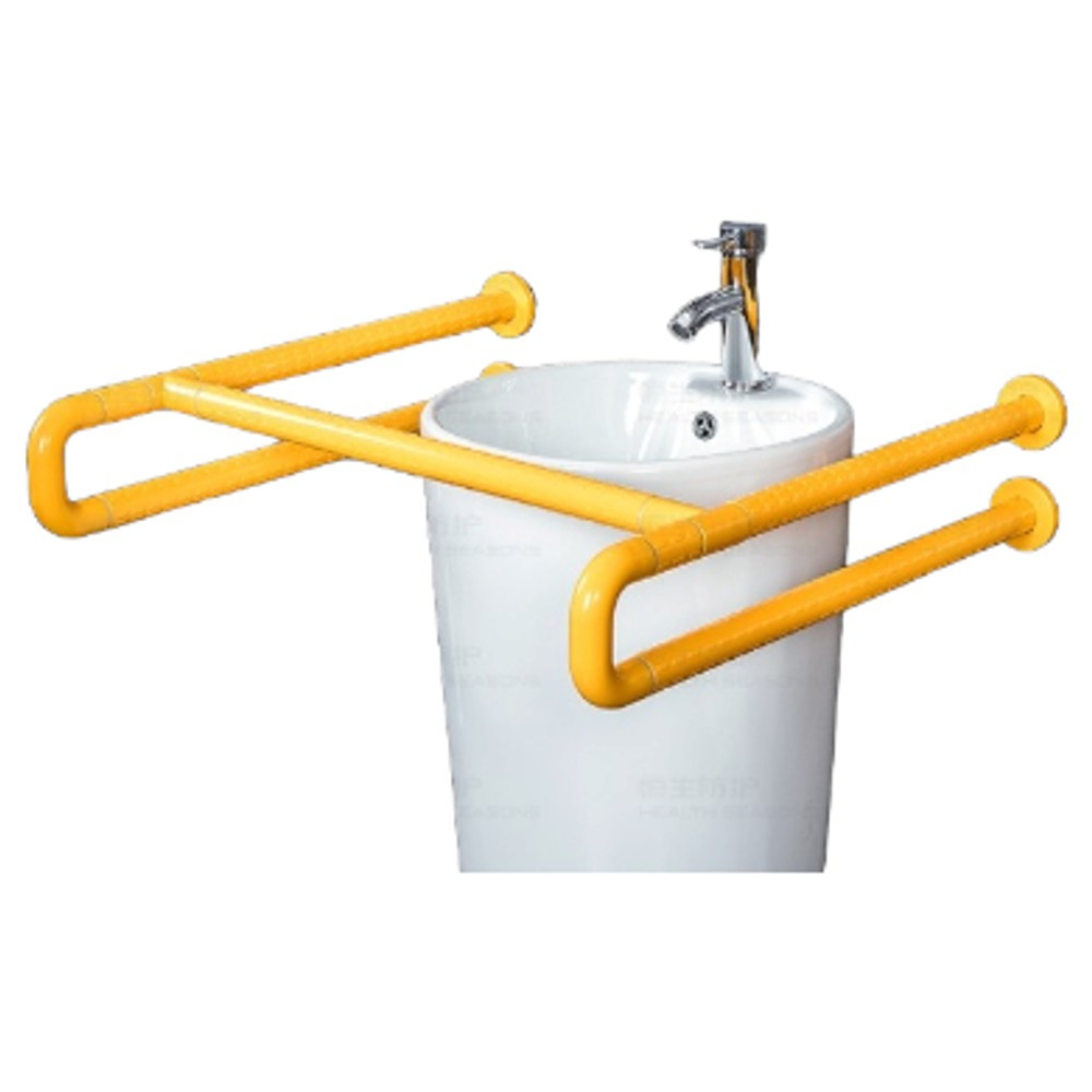 Поручень настінний під раковину покритий жовтим ABS пластиком 65*65мм, фото 1