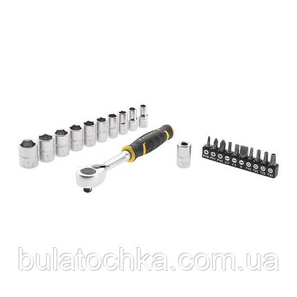 Набір із ручки з храповим механізмом, головок і біт 1/4 дюйма 22 предмети STANLEY FMMT82679-0, фото 1