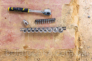 Набір із ручки з храповим механізмом, головок і біт 1/4 дюйма 22 предмети STANLEY FMMT82679-0, фото 2