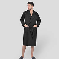 Вафельный натуральный мужской халат на запах Пике, XL (52-54) 100% Хлопок, Турция, черный