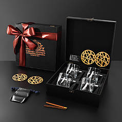 Каміння для віскі подарунковий дерев'яний набір 4 склянки. Кубики для охолодження віскі