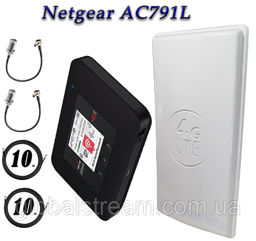 Комплект для 4G/LTE/3G з Netgear AC791L+ 4340 mAh і Антена планшетна MIMO 2×24dbi (48дб)