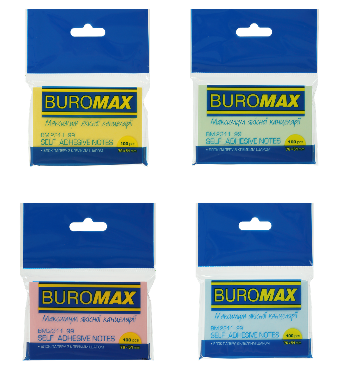 Блок для нотаток 51x76мм, PASTEL, 51х76 мм, 100арк, ассорті BUROMAX BM.2311-99