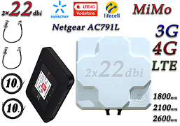 Повний комплект для 4G/LTE/3G Netgear AC791L + 4340 mAh і Антена планшетна MIMO 2×22dbi ( 44 дб) 698-2690МГц